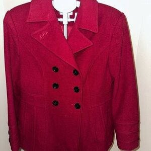 St. John's Bay Women's Red Double-Breasted Pea Coat